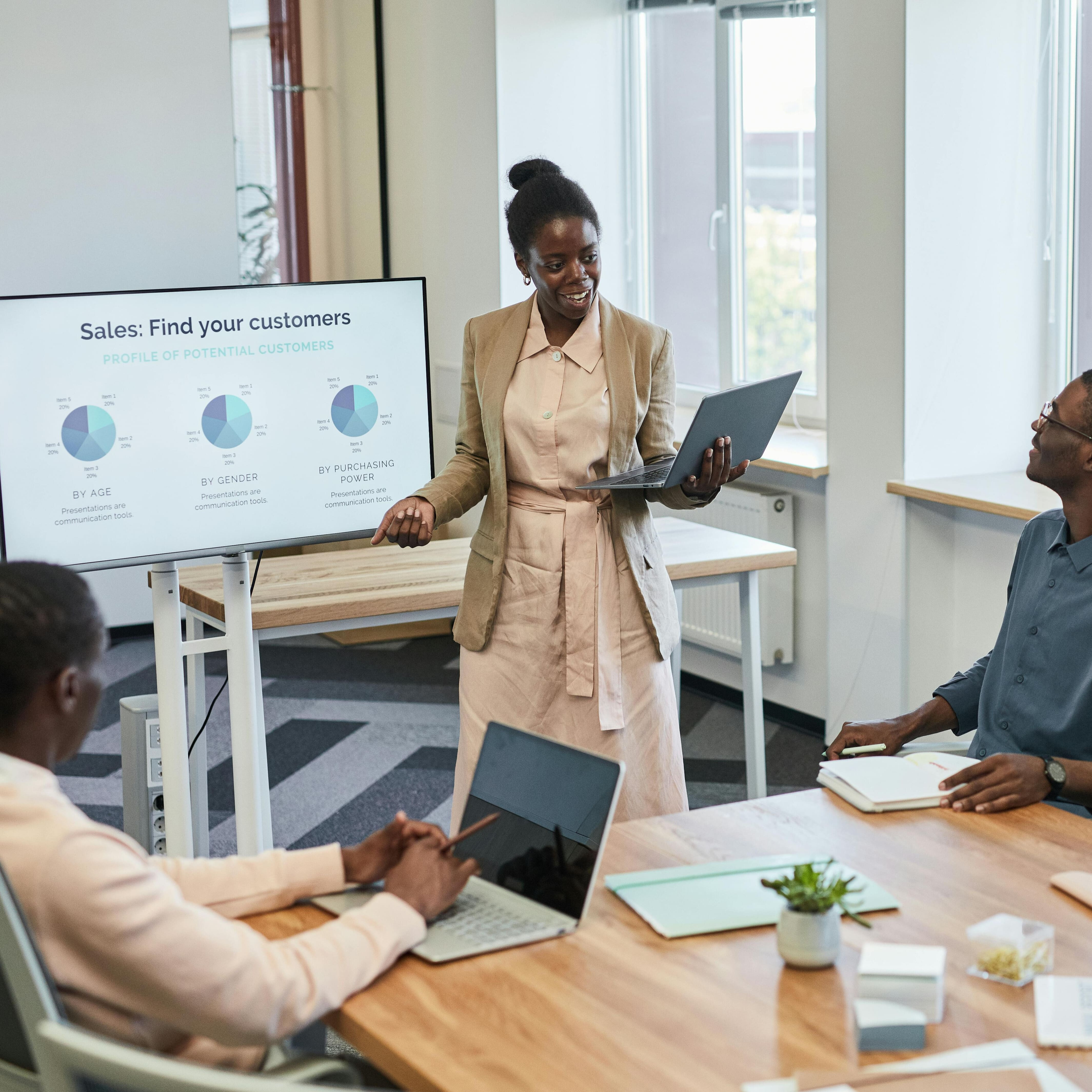 woman presenting a PowerPoint presentation